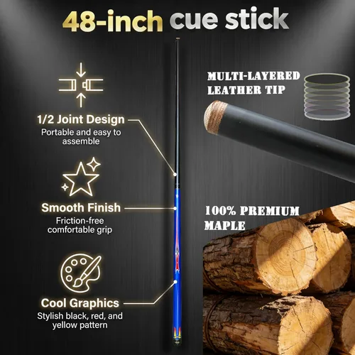 Vista 3 de Tai ba cues Taco de billar profesional de madera de arce canadiense de 2 piezas, punta de 0.512 in, palo de piscina de 18,19 onzas (seleccionable)