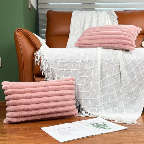 Vista 2 de Juego de 2 fundas de almohada de 12 x 20 pulgadas, fundas decorativas de piel sintética para cama, funda de almohada suave y esponjosa con respaldo