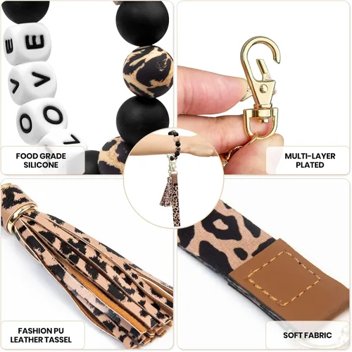 Vista 3 de PAKASEBOXES Wristlet Keychain Bracelet with Lanyard for Keys, Silicone Beaded Key Ring for Women, Mother's day Christmas Gift