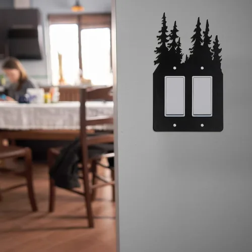 Vista 6 de Lothee 6 piezas de placa de metal para interruptor de luz de oso, alce, árbol, montaña, alce, bosque, placa de salida, cubierta de pared