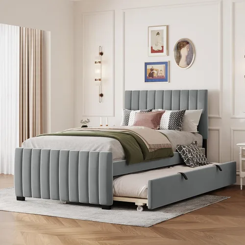 Vista 178 de SOFTSEA Cama de plataforma tapizada tamaño Queen con cajón de almacenamiento, marco de cama tapizado con cabecera con respaldo de alas, soporte