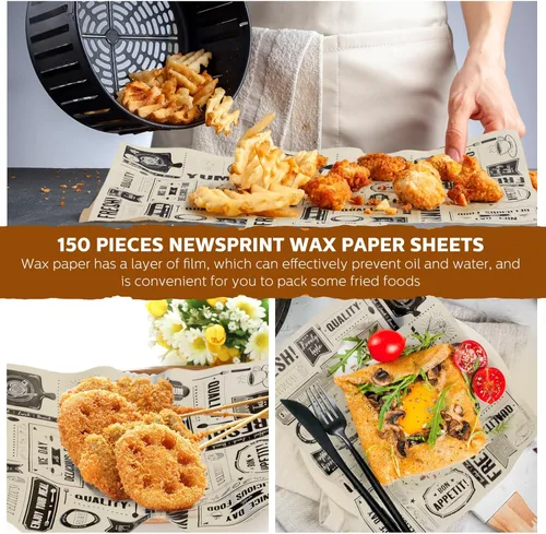 Vista 6 de Chinco 150 hojas de papel encerado de periódico, papel de envoltura de alimentos, resistente a la grasa, forro impermeable para envolver alimentos