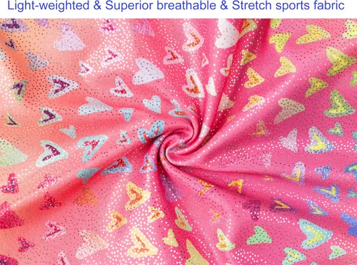 Vista 6 de Domusgo - Leotardos de gimnasia para niñas, brillantes de una sola pieza, con pantalones cortos