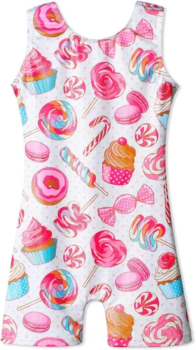 HOZIY - Leotardos de gimnasia para niñas, con estampado de unicornio, aurora, arco iris, sirena, dinosaurio, magdalenas, con pantalón ciclista con