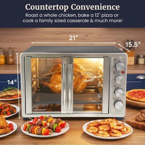 Vista 11 de Elite Gourmet ETO4510B# Puerta francesa de 47.5 cuartos, horno de convección de 18 rebanadas con 4 perillas de control, función de hornear, asar