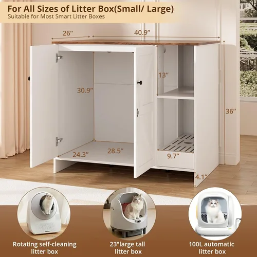 Vista 2 de VOWNER Caja de arena para gatos extra grande con colector de arena, color Blanco