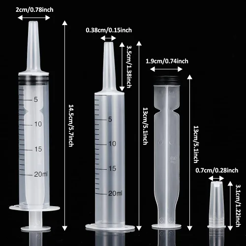 Vista 7 de Paquete de 3 jeringas de 0.7 fl oz con tapa, jeringas de plástico empaquetadas individualmente para laboratorios, medición de líquidos, alimentación