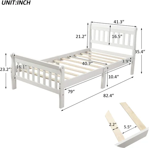 Vista 2 de Harper & Bright Designs Cama de madera tamaño individual moderna para niños, base de cama individual con cabecero y soporte de listones de madera