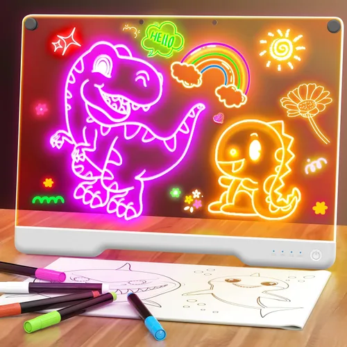 Vista 9 de Tablero de Notas LED Doodle Glow Recargable de 16 Pulgadas, 7 Modos de Luz de Color, Almohadilla de Dibujo de Arte Neón de Borrado en Seco Iluminada