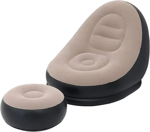 Sofá inflable de ocio y reposapiés plegable al aire libre, tumbona sofá flocado (caqui)