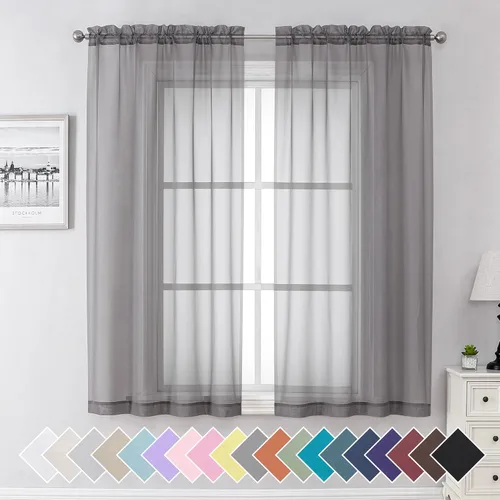 Vista 88 de Aiyufeng 2 paneles de cenefa transparente negra de 14 pulgadas de largo, cortinas cortas para dormitorio, cortinas de cocina para ventana pequeña