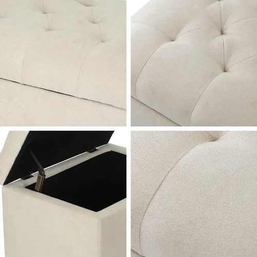Vista 8 de Joveco Otomán de Almacenamiento, Banco Acolchado de Tela Rectangular de 24", Reposapiés para Sala de Estar y Dormitorio, Beige