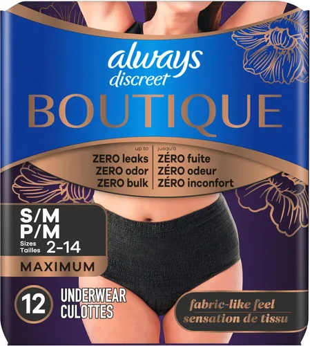 Vista 13 de Always Discreet Boutique - Ropa interior para incontinencia y posparto para mujer, máxima protección, talla S/M, negro, 12