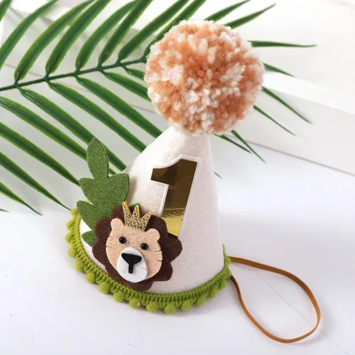 Vista 6 de Corona de primer cumpleaños con temática de león - Wild One Jungle Safari Decoración para niños