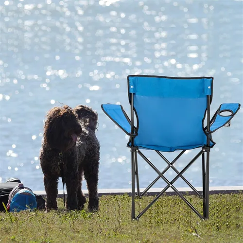 Vista 7 de Silla de camping portátil, silla plegable de campamento de playa al aire libre con bolsillo lateral y soporte para tazas, bolsa de transporte Azul