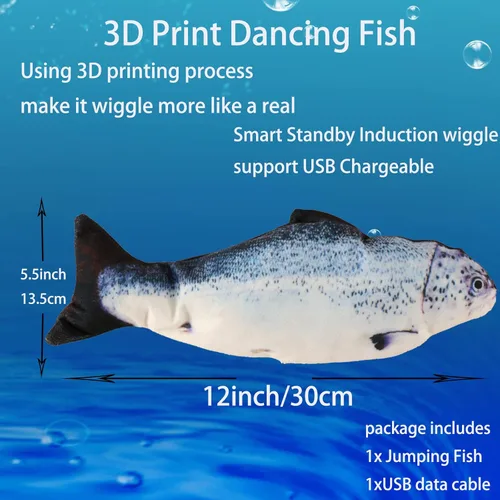 Vista 3 de VAIZIQ Flopping Fish - Juguete eléctrico para perros, juguete interactivo realista para perros pequeños y medianos, juguete masticable