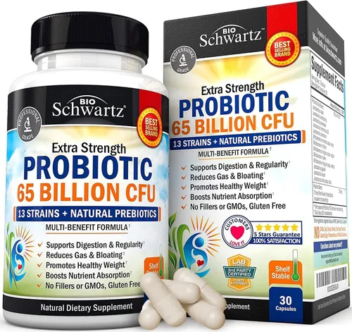 Probiótico 65 mil millones - Probióticos con prebióticos para mujeres y hombres - Cápsulas de salud digestiva Lactobacillus Acidophilus - Tecnología