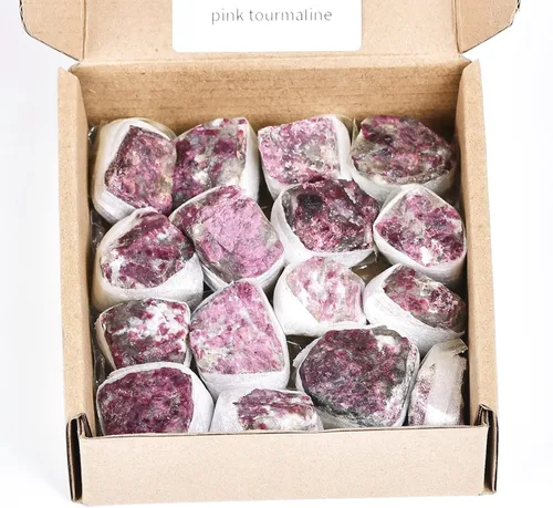 Vista 12 de JIC Gem Piedras curativas de cristal de turmalina negra de forma irregular, cristales de cuarzo rosa a granel, piedras en bruto, cristal
