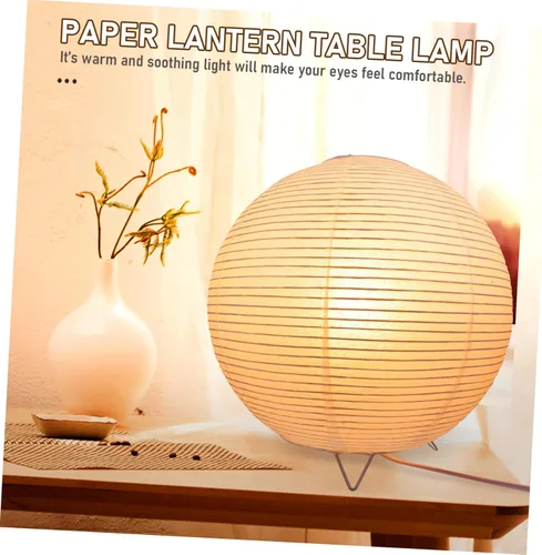 Vista 7 de Lámpara de mesa de papel con bombilla E14, luz suave y cálida para dormitorio, lámpara decorativa de papel de arroz para dormitorio, lámpara
