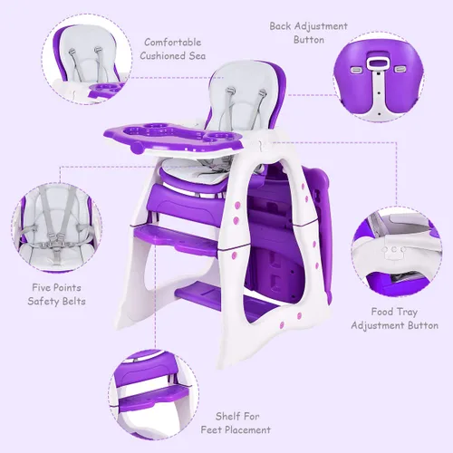 Vista 3 de Costzon Silla alta para bebé, juego de mesa y silla infantil 3 en 1, asiento elevador convertible con bandeja de alimentación ajustable de 3