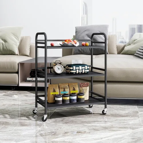 Vista 6 de HDANI Carrito de metal multiusos de 3 niveles, carrito resistente de gran capacidad con ruedas bloqueables con 2 ruedas bloqueables para el hogar