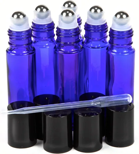 6 botellas de 0.33 onzas de vidrio con aplicador roll-on de acero inoxidable de 0.02 onzas