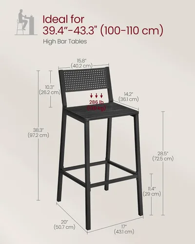 Vista 3 de VASAGLE Juego de 2 taburetes de bar, sillas de bar para cocina, comedor, industrial, gris carbón y negro ULBC070B22