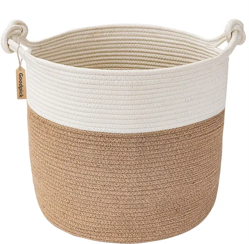Vista 10 de Goodpick Cesta de lavandería tejida, cesta de cuerda de algodón de 15 x 14.2 pulgadas para mantas, cestas de almacenamiento de mantas suaves