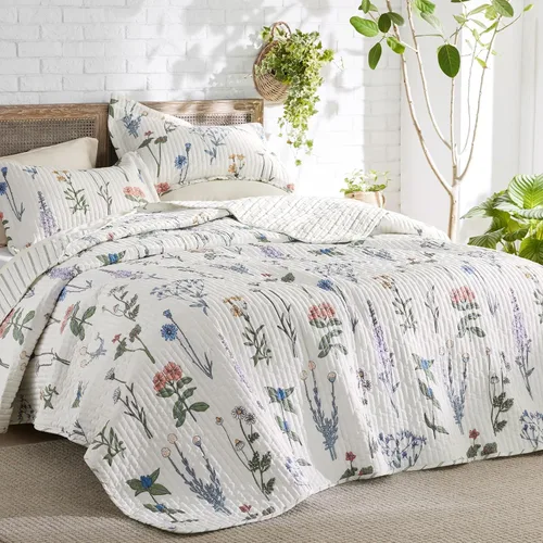 Vista 17 de Bedsure Patchwork Quilts Queen Size - Reversible Blue Floral Comforter Queen Size, Spring Lightweight Bedspread Boho Quilted Bedding, Soft