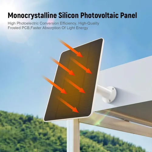 Vista 4 de Panel solar USB para cámara Ring, cargador de panel solar tipo C 5 V 6 W con cable de carga impermeable de 10 pies, micro USB y USB-C y puerto