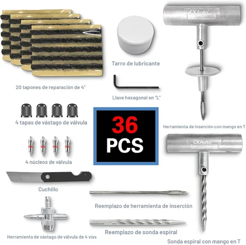 Vista 2 de CKAuto Kit universal de reparación de neumáticos, kit de herramientas de emergencia de coche resistente para reparación de pinchazos de neumáticos