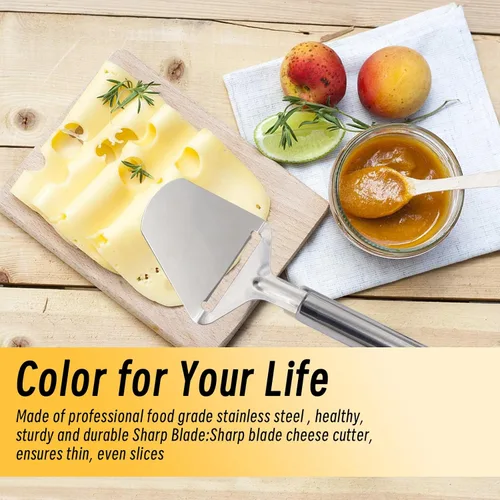 Vista 6 de 2 piezas de cortador de queso de mano, pequeño pelador de queso plateado de acero inoxidable, herramientas de corte para bloques de mantequilla