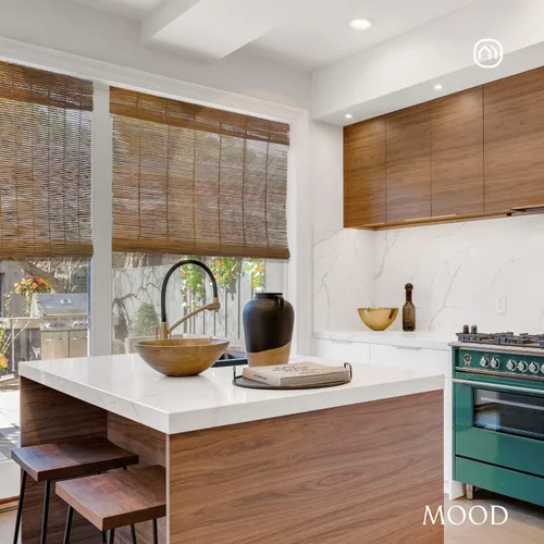 Vista 3 de MOOD Persianas de bambú personalizadas Aloha Persianas romanas de bambú inalámbricas para ventanas y puertas (tejido natural) Aloha