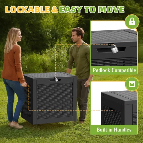 Vista 4 de Caja de almacenamiento para exteriores de 35 galones, resistente a la intemperie, protección UV, impermeable, caja de resina para jardín, patio