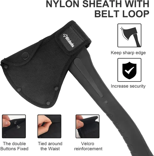 Vista 3 de Hitdudu - Hacha de camping, hacha de 14 pulgadas para acampar y lanzar hachas al aire libre para división de madera y leña, herramienta