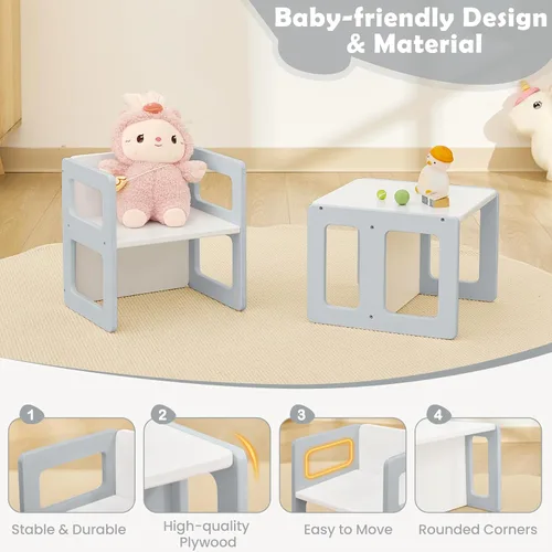 Vista 4 de FUNLIO Silla de destete Montessori de altura ajustable para edades de 1 a 3 años, silla de madera maciza de calidad, para comer, leer, jugar, Gris