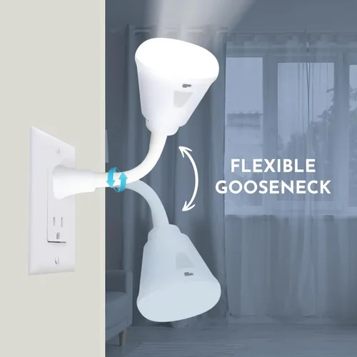 Vista 3 de Luz nocturna brillante LED con sensor de movimiento y luz, toma de corriente alterna, cuello flexible, giratorio, lámpara automática PIR