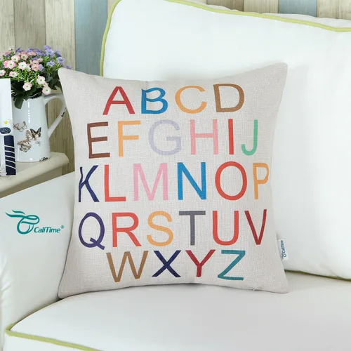 Vista 2 de CaliTime - Funda de almohada de lona para sofá, sofá, profesor, decoración del hogar, 26 letras en inglés, 18 x 18 pulgadas Creativo - 26 letras