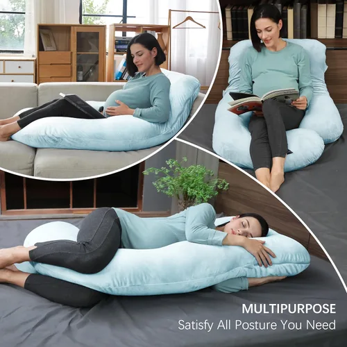 Vista 6 de MOON PARK - Almohadas de embarazo y maternidad de cuerpo completo para dormir, en forma de U y con funda extraíble; soporte para espalda, piernas