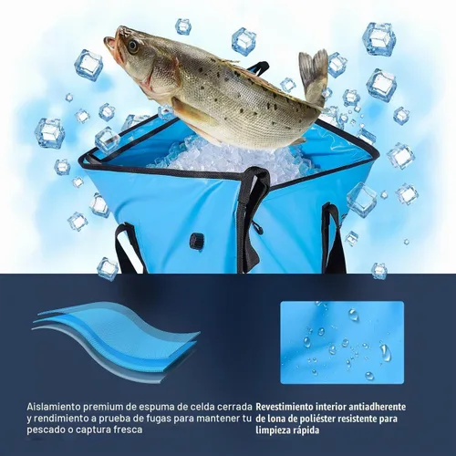 Vista 6 de Buffalo Gear Bolsa térmica aislada - Enfriador de cebo de 20 x 18 pulgadas, bolsa impermeable para matar peces Azul