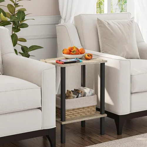 Vista 45 de TUTOTAK TB01BMW034 - Mesa auxiliar, mesita de noche con estante de almacenamiento de 2 niveles, para espacios pequeños