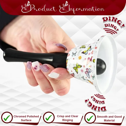 Vista 3 de Home-X Campana de llamada de mano de mariposa – timbre con asa para escuela, aula, boda, escritorio de servicio, meditación, para enfermos