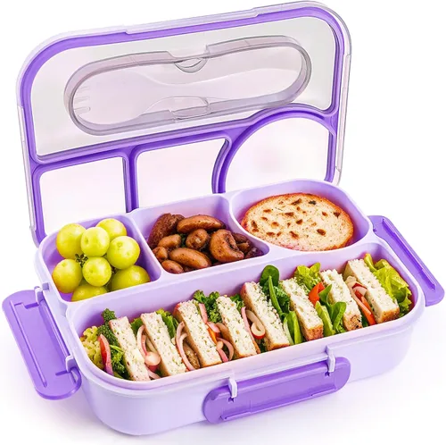 Vista 12 de EASYFUN Lonchera para adultos, Caja bento, 4 compartimentos, recipientes para el almuerzo, a prueba de caídas, apta para lavavajillas y fabricada