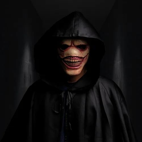 Vista 6 de Máscara de Halloween de demonio sonriente sin nariz, máscara de látex espeluznante, máscara de monstruo Leatherface de terror, máscara de fantasma