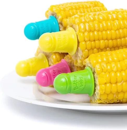 Vista 4 de Talisman Designs Butter Baby Púas de acero inoxidable entrelazadas Multicolor Maíz en la mazorca, utensilios Soportes para maíz Brochetas