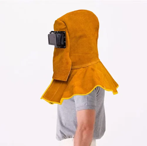 Vista 6 de Capucha de soldadura de piel de vaca mejorada con máscara de lente de filtro de oscurecimiento automático solar, casco de soldadura con protección