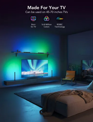 Vista 2 de Govee - Barras de luz RGBIC, retroiluminación WiFi de 15 pulgadas para TV adecuada para televisores de 45 a 70 pulgadas, barras de luz inteligentes