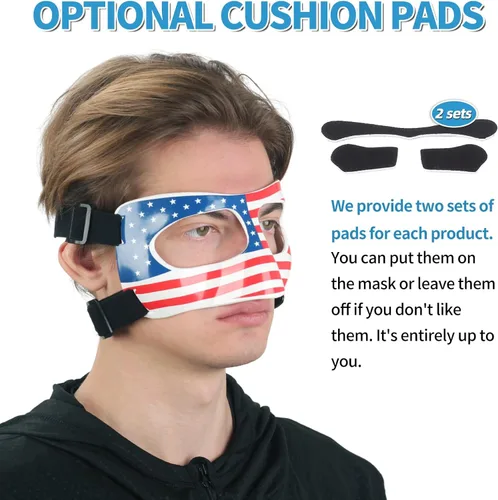 Vista 7 de QK01US - Protector de nariz para nariz rota, máscara de protección facial, máscara ajustable de bandera estadounidense, media máscara de mascarada