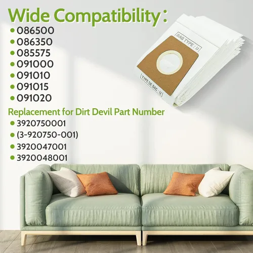 Vista 2 de Bolsas de polvo para aspiradora, 10 unidades, tipo U, bolsas de almacenamiento de repuesto para Dirt Devil, bolsas desechables verticales Ultra