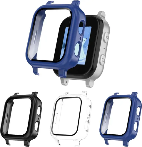 Paquete de 3 fundas protectoras compatibles con Gabb Watch 3/3e - Cubierta rígida de policarbonato con protector de pantalla de vidrio templado